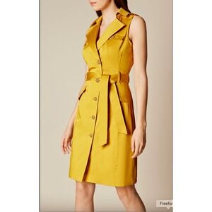 Karen Millen Safari Belted Trench Dress Size 6 Sleeveless Mustard Yellow